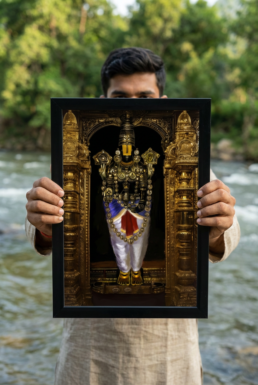 Venkateswara Swamy Photo Frame – Tirupati Balaji Wall Art for Home, Temple & Gifting