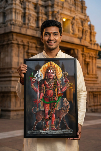Kaal Bhairav Tantra Art Photo Frame – Fierce Guardian of Time & Space | Vastu Protection Wall Decor | Laminated Glossy Finish (No Glass)