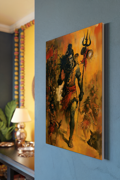 Lord Shiva with Ganas Canvas Frame | Premium Hindu Spiritual Wall Art for Home & Temple Décor