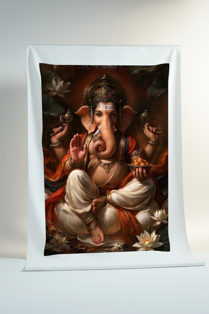 Lord Ganesha Canvas Print Roll | Sri Ganesha Devotional Wall Art | Unframed Hindu Canvas Art | Ganpati Spiritual Décor | Divine Gift