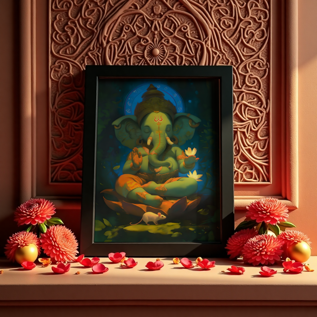 Ganpati Photo Frame for Wall | Ganesh Ji Frame Photo | Ganesh Painting with Frame | 300 GSM Glossy Finish | Perfect Gift for Ganesh Devotees