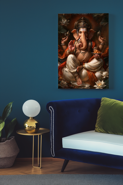 Lord Ganesha Canvas Frame | Sri Ganesha Devotional Wall Art | Ganpati Hindu Spiritual Décor | Premium Canvas Print | Divine Gift