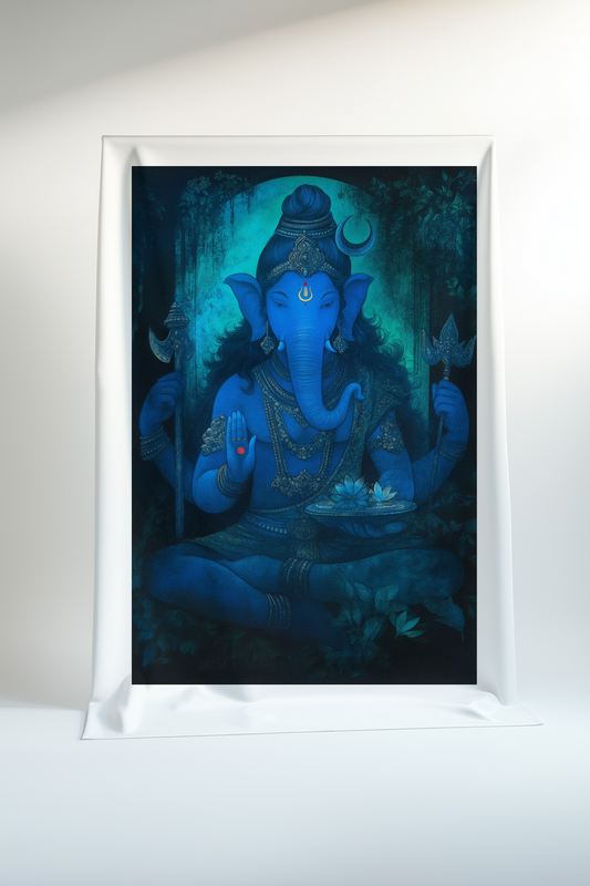 Lord Ganesh Rolled Canvas Print – Auspicious Hindu Wall Art for Home Temple and Spiritual Decor