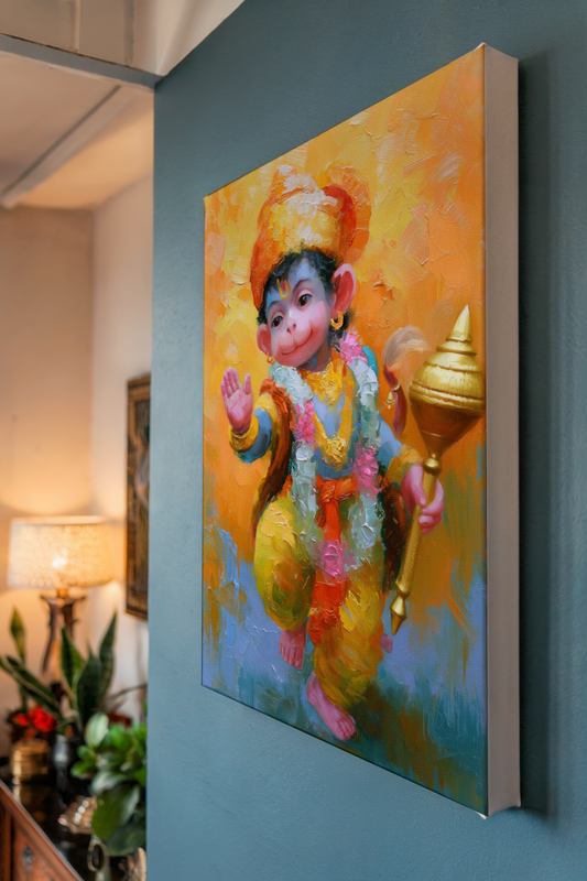 Bala Hanuman Canvas Frame | Premium Hindu Spiritual Wall Art for Home &Temple Décor