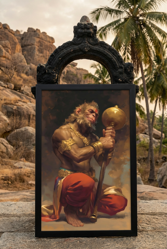 Hanuman Thinking of Sri Rama Photo Frame | Devotional Hanuman Wall Art | Glossy Laminated HD Spiritual Frame for Home Temple & Vastu Decor