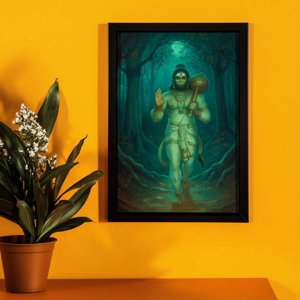Lord Hanuman Photo Frame | 300 GSM Glossy Laminated Artboard | Strength & Protection Wall Decor | Vastu Positive Gift