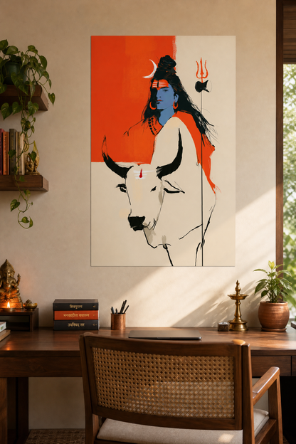 Vrishabha in Kaliyuga Standing on One Leg | Shiva as Dharma Rakshaka Poster | Symbolic Hindu Spiritual Wall Art | Sanatana Dharma Poster