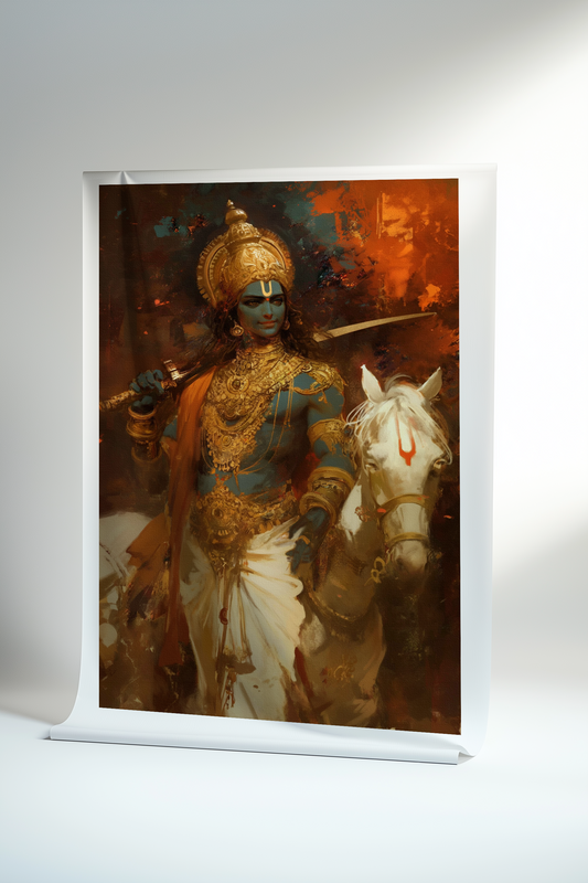 Kalki-Dharmayoddha Rolled Canvas Print – Divine Warrior Avatar Wall Art for Home & Spiritual Decor