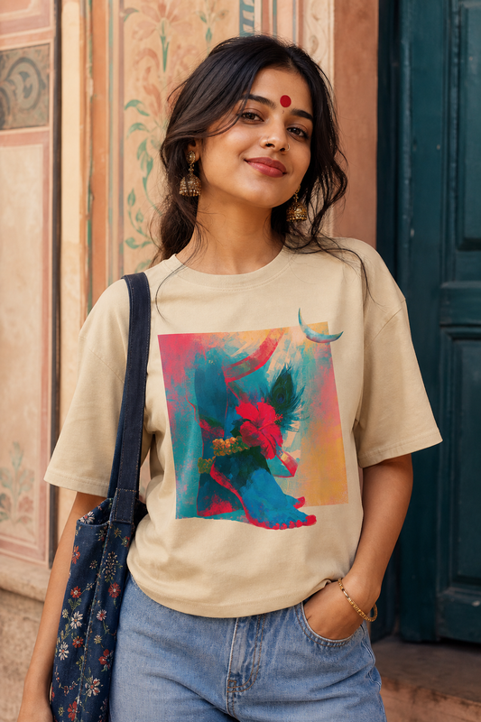 Sri Krishna & Maa Kali Oversized T-Shirt | 240 GSM Premium Cotton Unisex Graphic Tee | Sanatana Dharma Devotional Wear