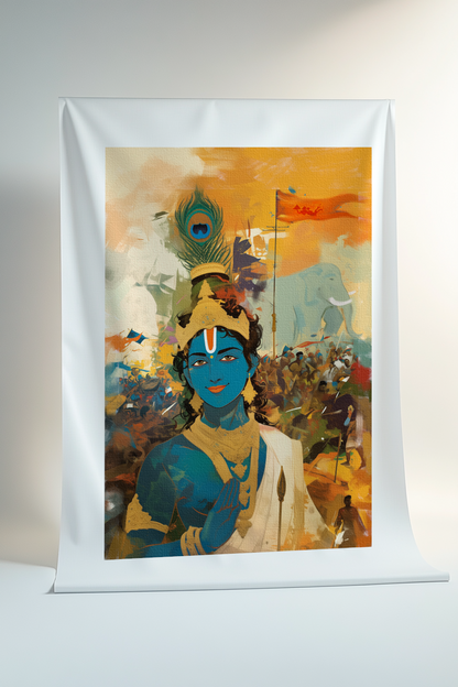 Sri Krishna in the Battlefield of Kurukshetra Canvas Print Roll (Unframed) – Bhagavad Gita Wall Art for Home Temple & Spiritual Décor