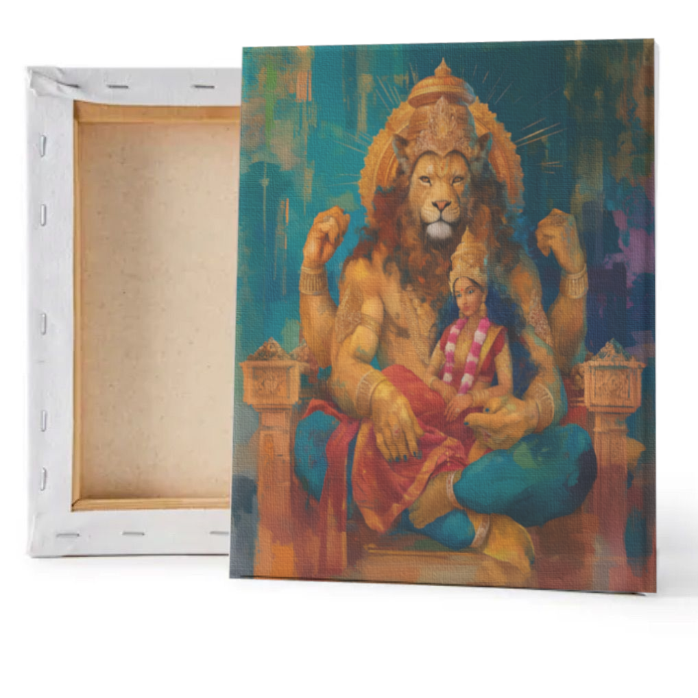 Lakshmi Narasimha Swamy Canvas Wall Art – Divine Hindu God Painting for Prosperity & Protection