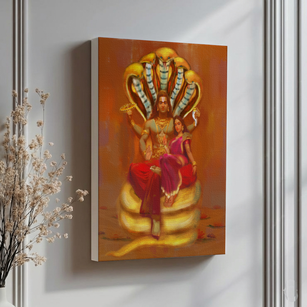 Lakshmi Narayan Canvas Wall Art | Vishnu Lakshmi Divine Vastu & Gifting Artwork