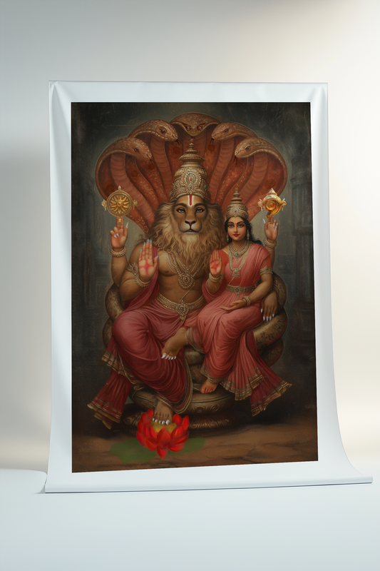 Lakshmi Narasimha Swamy Rolled Canvas Print – Divine Hindu Wall Art for Pooja Room & Spiritual Decor