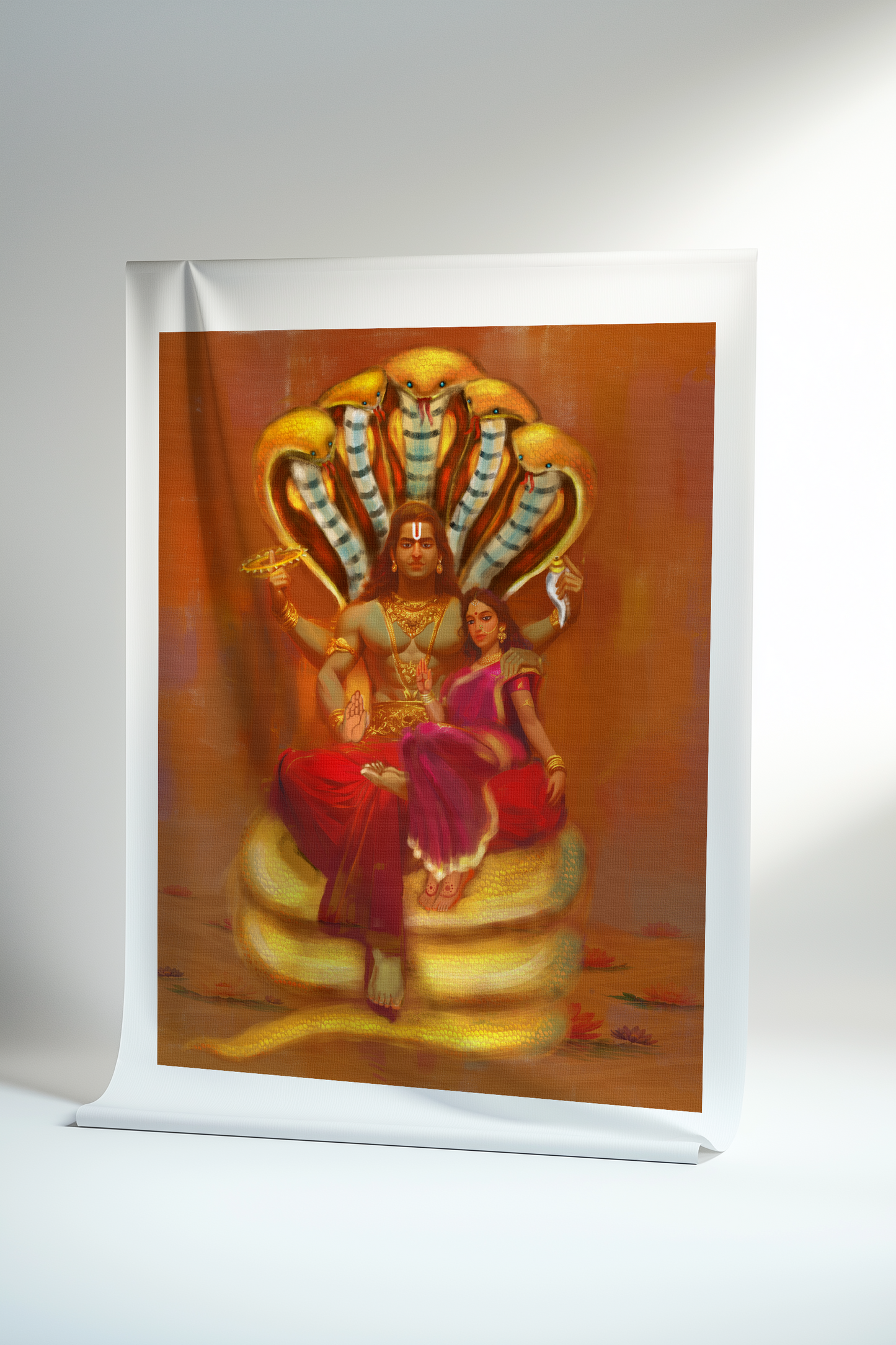 Lakshmi Narayan Canvas Print Roll (Unframed) – Vishnu and Lakshmi Wall Art for Home Temple, Wealth & Spiritual Décor