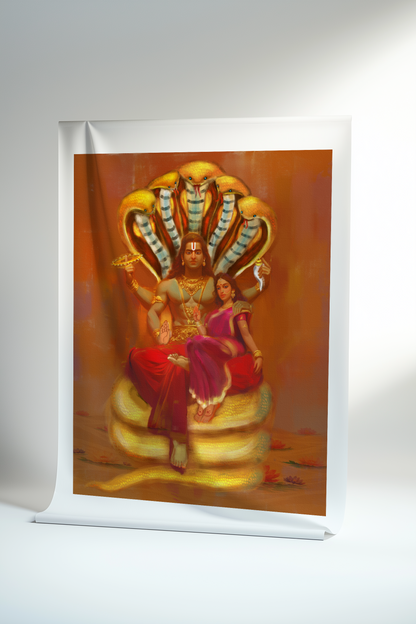 Lakshmi Narayan Canvas Print Roll (Unframed) – Vishnu and Lakshmi Wall Art for Home Temple, Wealth & Spiritual Décor