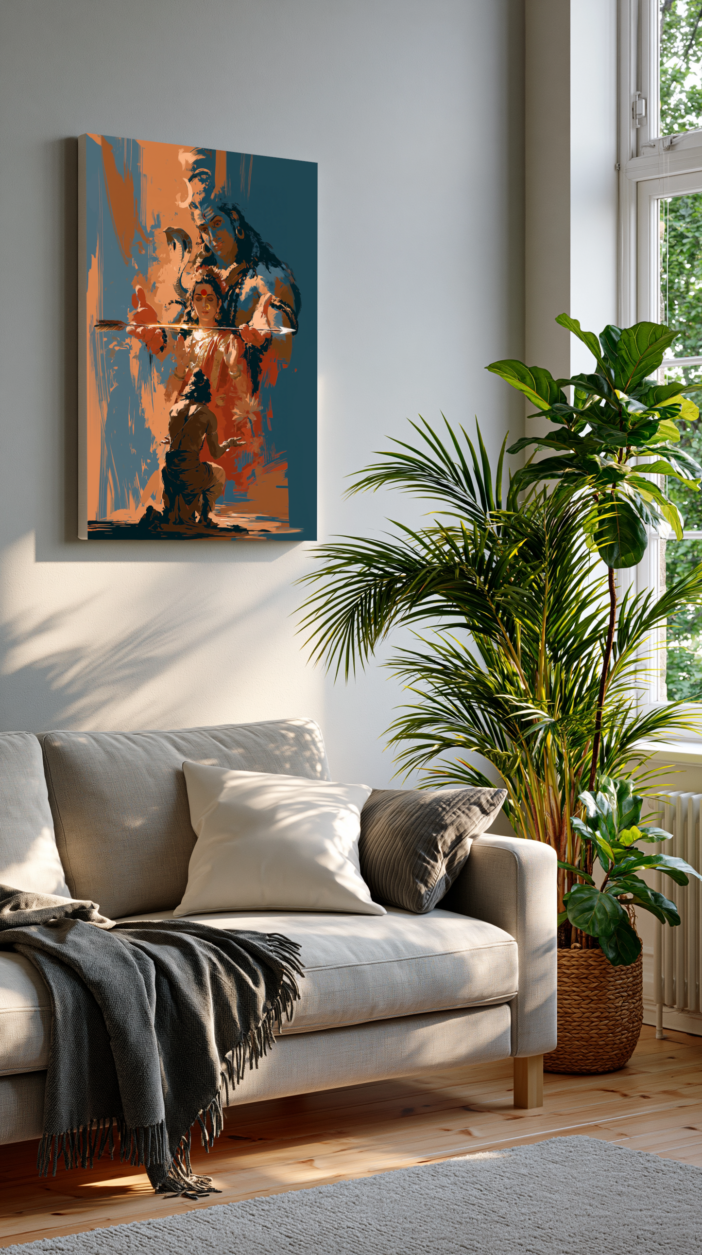 Kiratarjuniya Canvas Frame | Lord Shiva and parvathi devi Grants Pashupatastra to Arjuna | Premium Framed Canvas Wall Art | Best Spiritual Gift