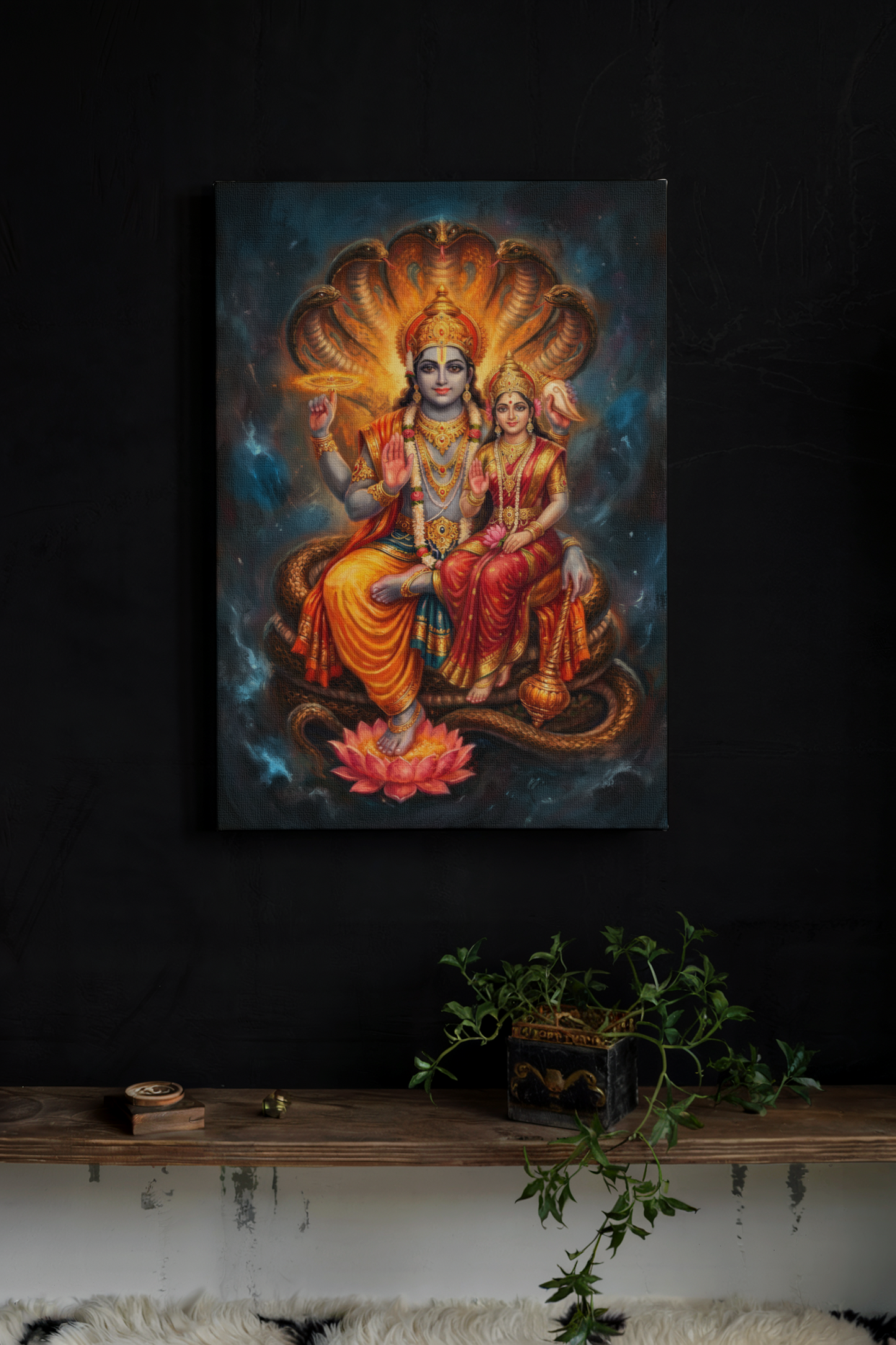 Sriman Lakshmi Narayana Canvas Wall Art | Vishnu Lakshmi Divine Blessings | Vastu & Gifting Decor