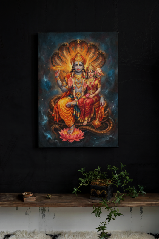 Sriman Lakshmi Narayana Canvas Wall Art | Vishnu Lakshmi Divine Blessings | Vastu & Gifting Decor