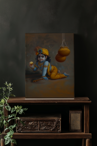 Laddu Gopal – Baby Krishna Digital Painting on Canvas | Divine Wall Art for Home & Temple Decor