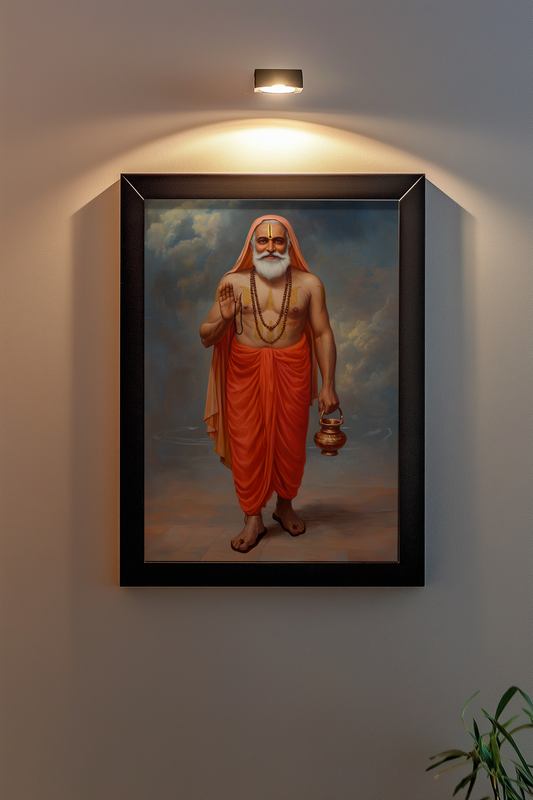 Guru Raghavendra Swamy Photo Frame – Divine Blessings for Peace and Prosperity | Laminated Glossy Art Print (300 GSM Artboard)