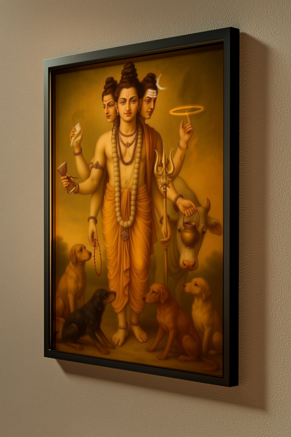 Dattatreya Swamy Photo Frame – Divine Trinity Embodied | Spiritual Wall Decor