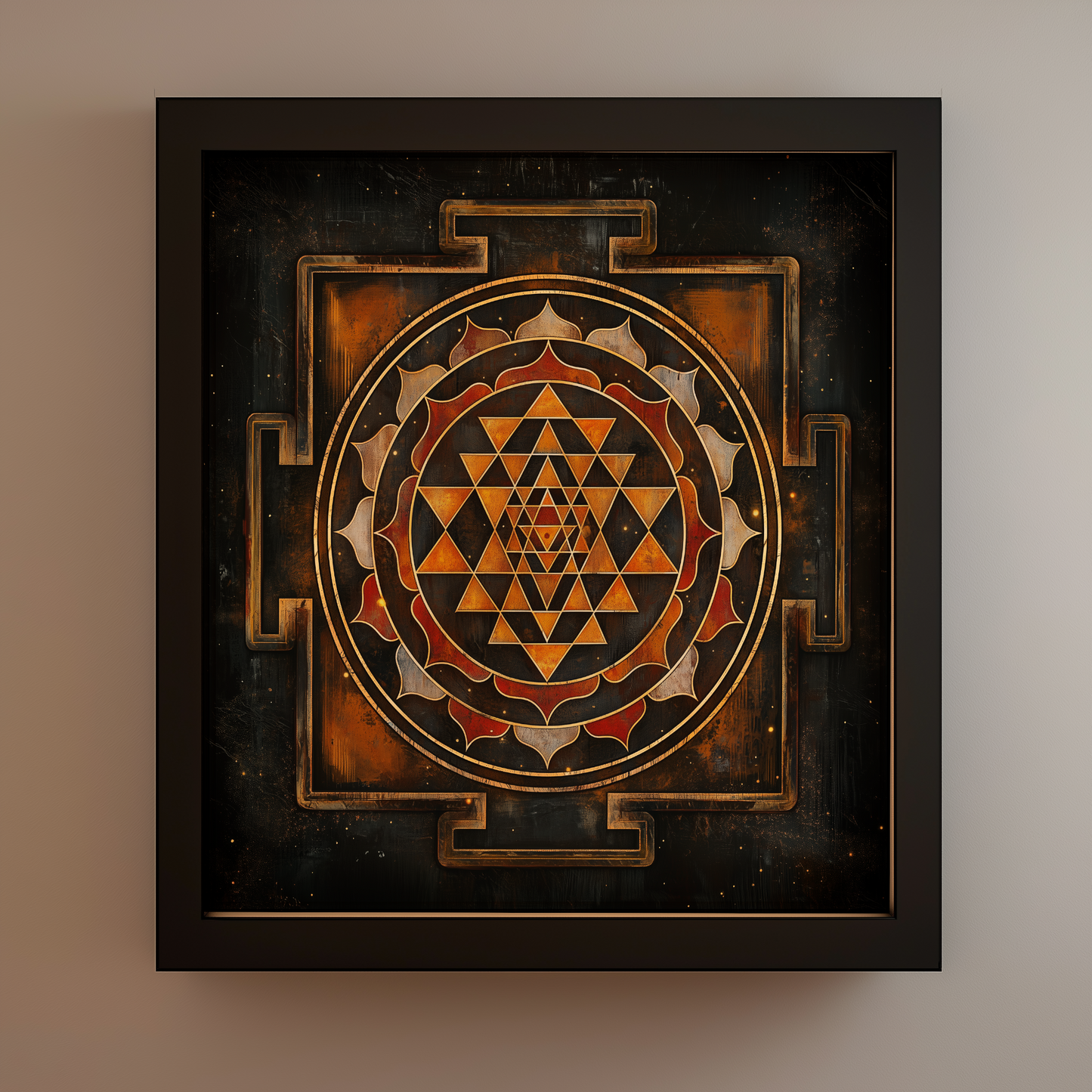 Sri Chakra Photo Frame | Glossy Print Spiritual Decor | Sacred Geometry Wall Art for Pooja Rooms