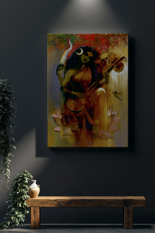 Sri Matangi Devi Canvas Frame | Ninth Mahavidya Goddess Wall Art | Premium Framed Spiritual Canvas