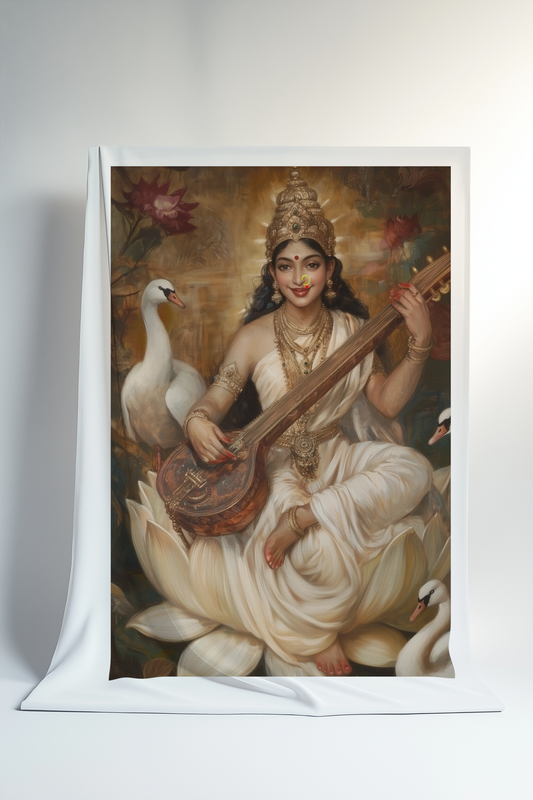 Saraswati Devi Canvas Print Roll – Unframed Spiritual Wall Art for Study Room, Pooja Space & Devotional Decor