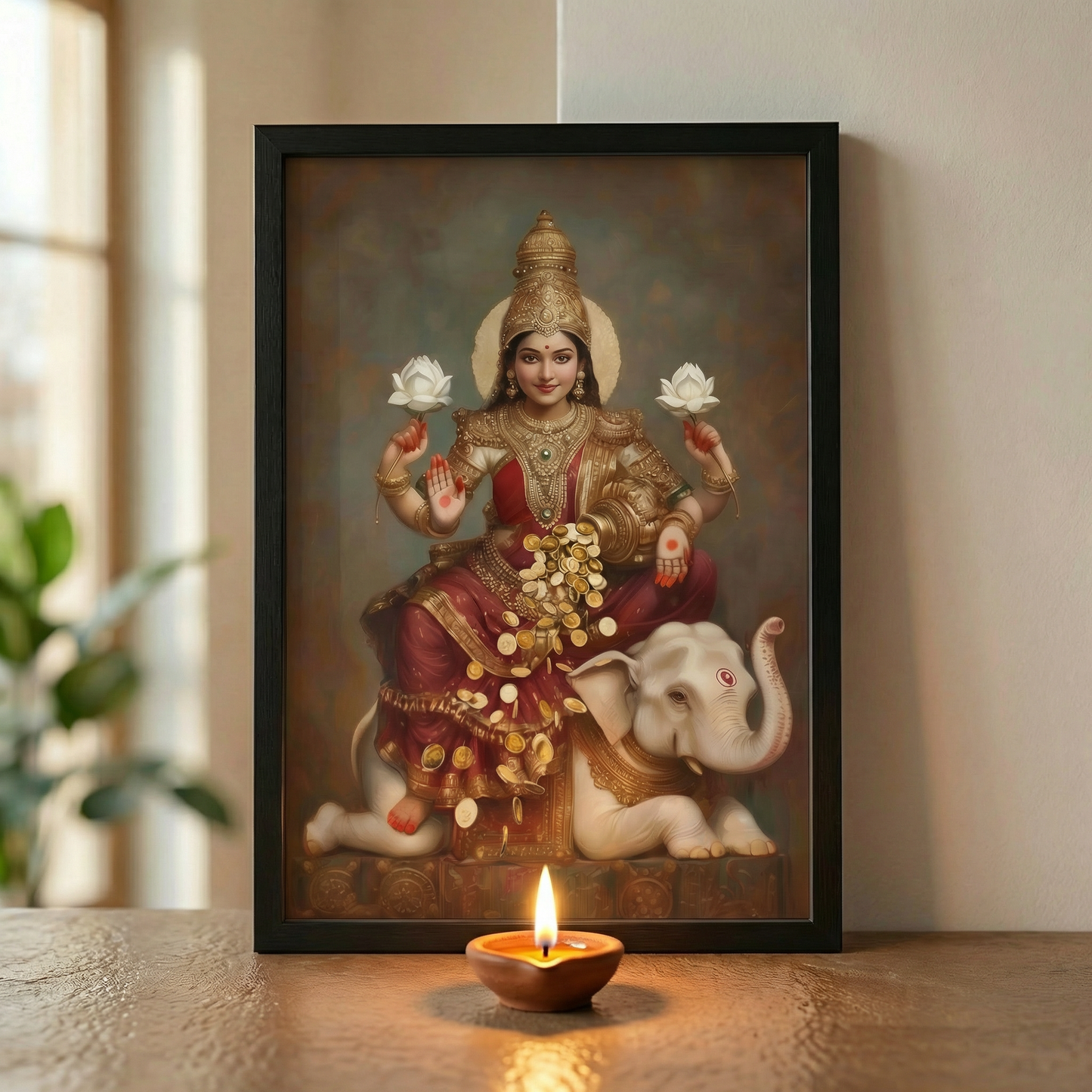 Devi Mahalakshmi Photo Frame | Goddess of Wealth, Prosperity & Fortune | Glossy Finish- Laminated (no Glass)