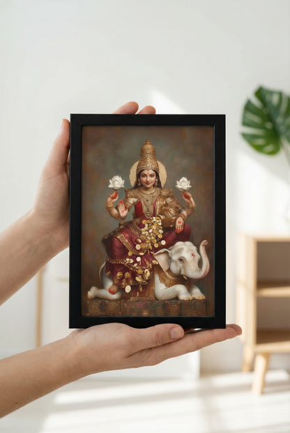 Devi Mahalakshmi Photo Frame | Goddess of Wealth, Prosperity & Fortune | Glossy Finish- Laminated (no Glass)