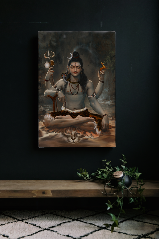 Lord Shiva Canvas Wall Art | Mahadeva Vastu Positive Divine Décor | PolyCanvas Spiritual Gift Frame