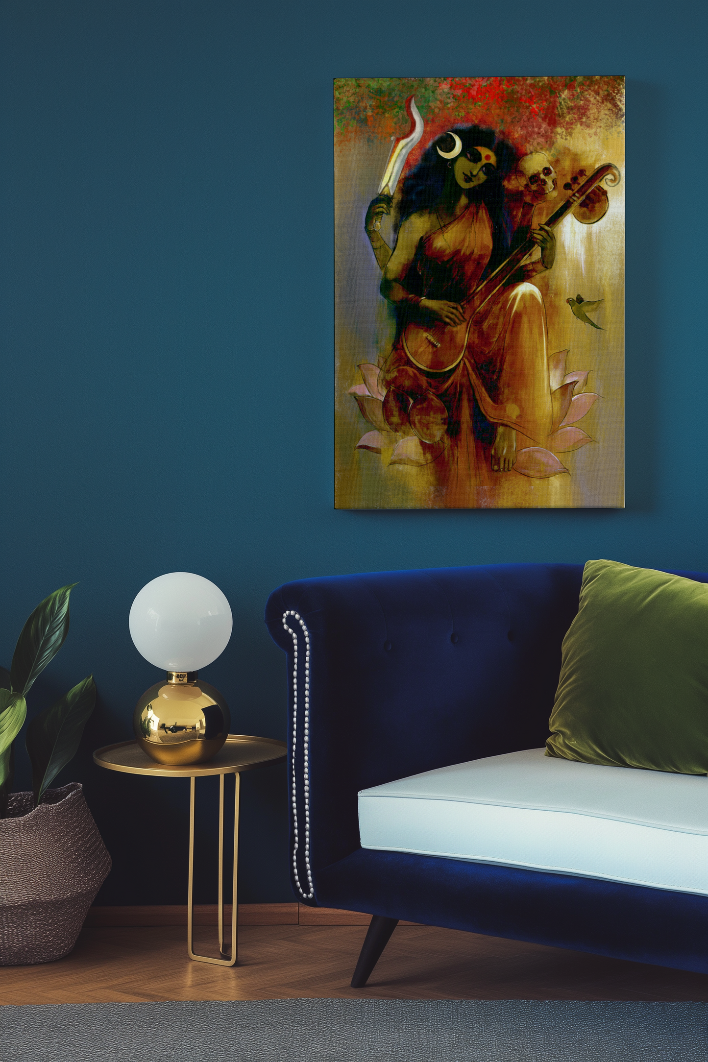 Sri Matangi Devi Canvas Frame | Ninth Mahavidya Goddess Wall Art | Premium Framed Spiritual Canvas