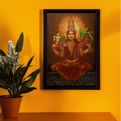 Lalitha Tripura Sundari – Kanchi Kamakshi Devi Photo Frame | 300 GSM Glossy Laminated Artboard | Vastu Divine Decor & Spiritual Gift