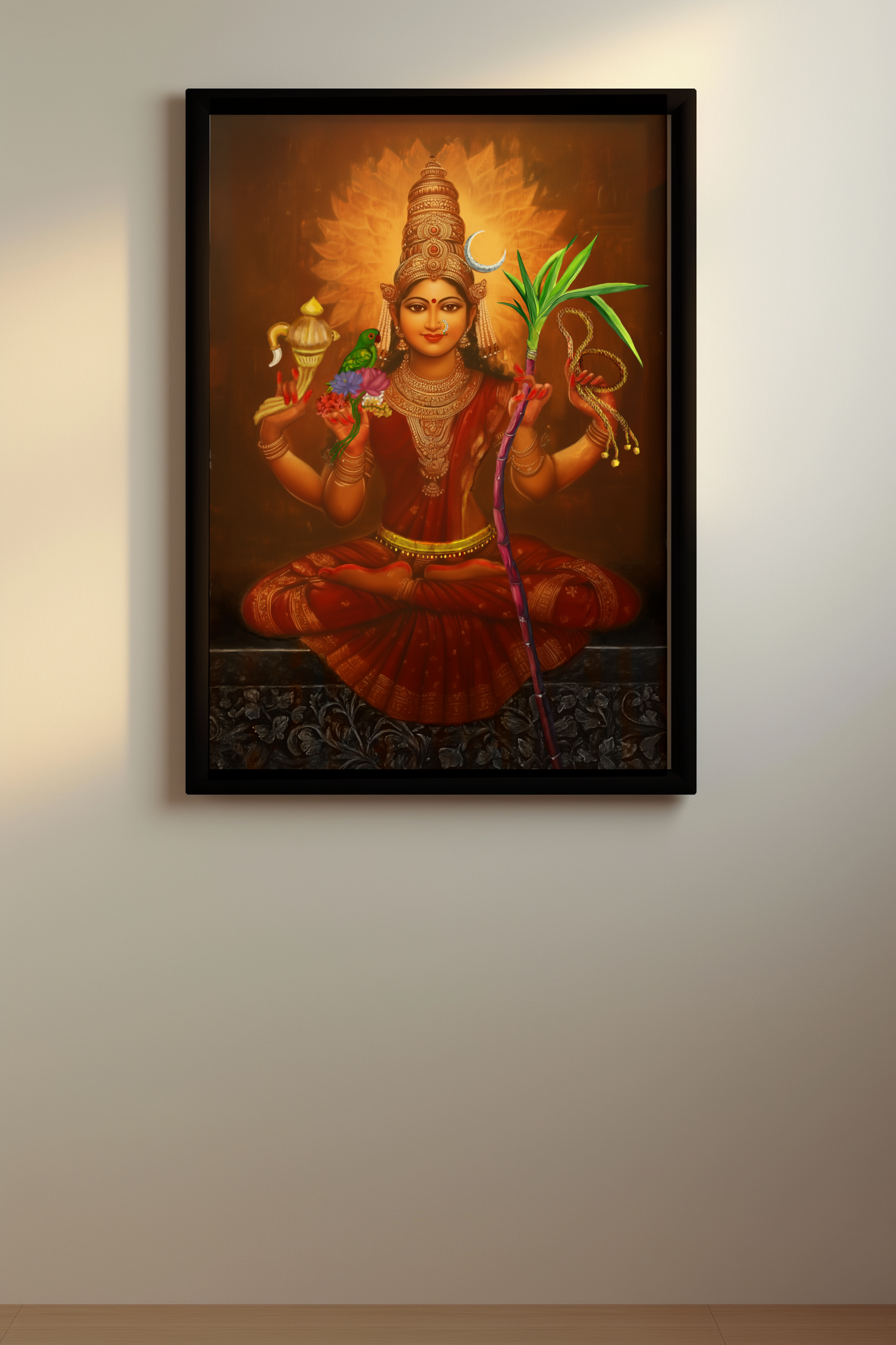 Lalitha Tripura Sundari – Kanchi Kamakshi Devi Photo Frame | 300 GSM Glossy Laminated Artboard | Vastu Divine Decor & Spiritual Gift