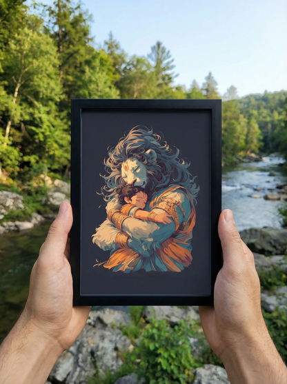 Narasimha Swamy hugging Prahlada Photo Frame | Perfect Gift for Narasimha Swamy Devotees | 300 GSM Glossy Finish