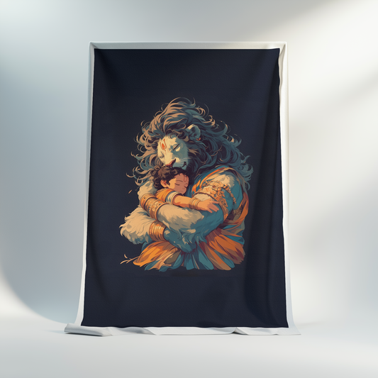 Narasimha Swamy Protecting Prahlada Canvas Print 24x36 Inches – Hindu God Wall Art for Pooja Room & Spiritual Decor