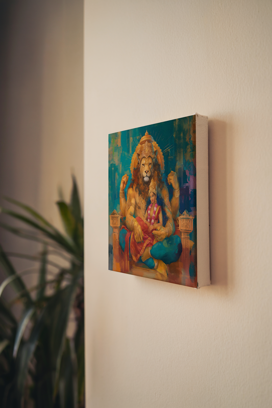 Lakshmi Narasimha Swamy Canvas Wall Art – Divine Hindu God Painting for Prosperity & Protection