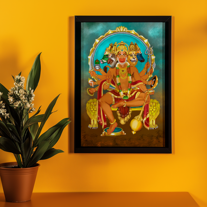 Panchmukhi Hanuman Photo Frame | Art Photo Frame for Vastu, Protection from negative energies & Spiritual Gift