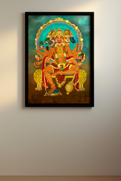 Panchmukhi Hanuman Photo Frame | Art Photo Frame for Vastu, Protection from negative energies & Spiritual Gift