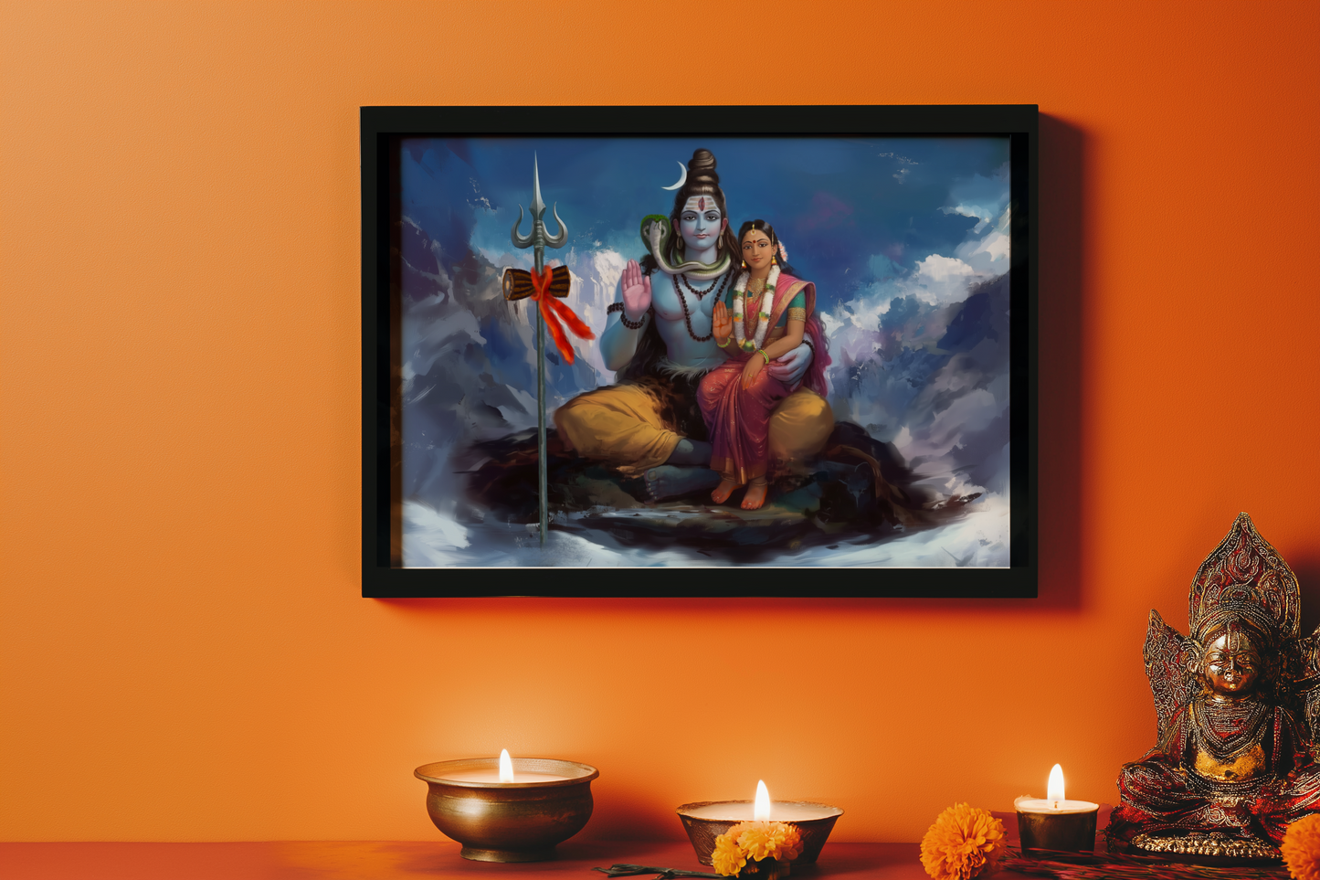 Shiva Parvathi Photo Frame | Divine Couple Wall Art | 300 GSM Glossy Laminated Artboard | Vastu Positive Gift for Home & Meditation Space
