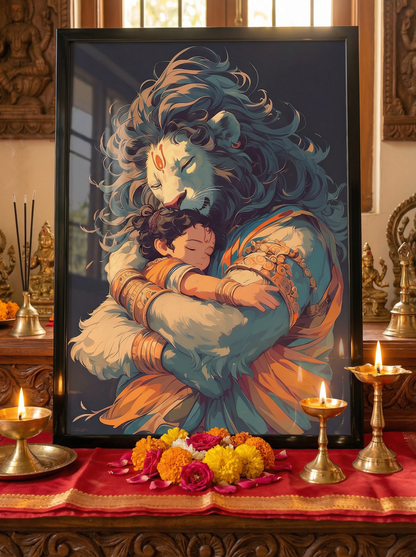 Narasimha Swamy hugging Prahlada Photo Frame | Perfect Gift for Narasimha Swamy Devotees | 300 GSM Glossy Finish