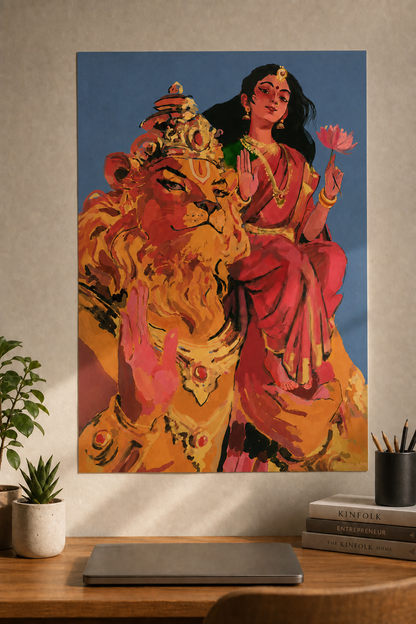 Lakshmi Narasimha Swamy Poster | Lord Narasimha Carrying Goddess Lakshmi | Hindu Devotional Wall Art | Spiritual Poster Print