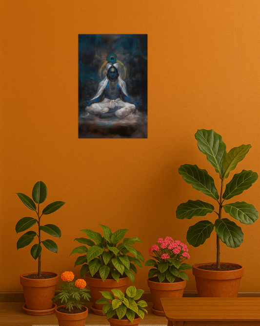 Lord Krishna Meditating Poster – Peaceful Divine Art | 300 GSM Spiritual Wall Print