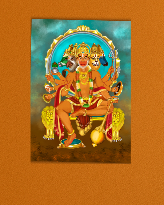 Panchmukhi Hanuman Poster – 300 GSM poster, spiritual Wall Art for Protection and Strength | Vastu Positive Decor