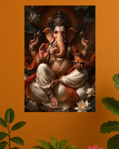 Lord Ganesha Poster | Sri Ganesha Devotional Wall Art | Ganpati Hindu God Poster | Spiritual Home Décor | Divine Gift for Devotees