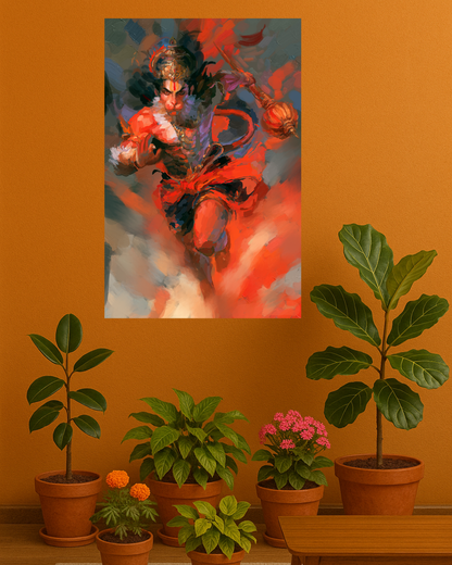Bhadra Anjaneya Swamy Poster | Powerful Lord Hanuman Devotional Wall Art | Hanuman Spiritual Poster | Hindu Art Print