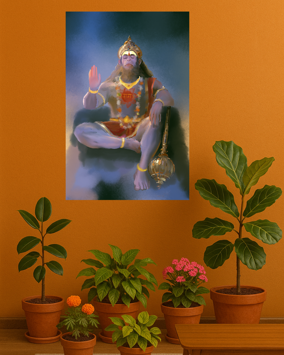 Lord Hanuman Poster | Hanuman Ji Hindu Devotional Wall Art | Spiritual Poster Print | Hindu God Wall Décor