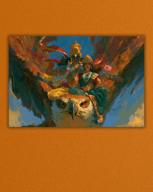 Lord Vittala and Rukmini Devi on Garuda Poster Print | Premium Hindu Wall Art | Best Spiritual Gift