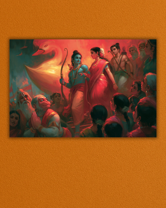 Sri Rama Returns to Ayodhya in Pushpaka Vimana Poster | Ramayana Wall Art Print | Best Spiritual Gift