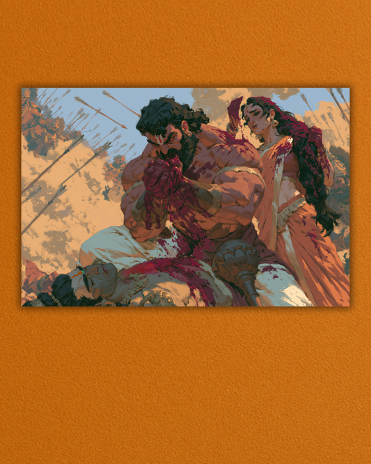 Bhima Slays Dushasana Poster Print | Draupadi's Vow Fulfilled | Mahabharata Wall Art | Best Spiritual Gift